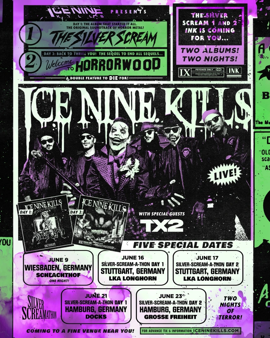 Die Ice Nine Kills kommen im Juni nach Deutschland und spielen The Silver Screm und Welcome To Horrorwood